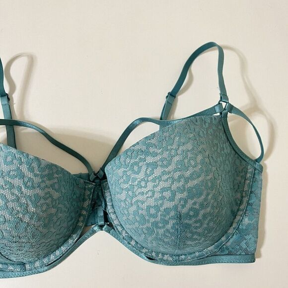Intimately Free People Teal Lace Animal Print 5 Strap Cut Out Underwire Bra 36D - Picture 3 of 12